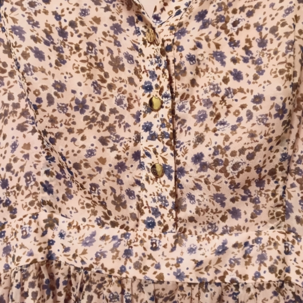 Lucio Women's Dress Floral Long Sleeve button to waist shirt dress sz M - Picture 4 of 12